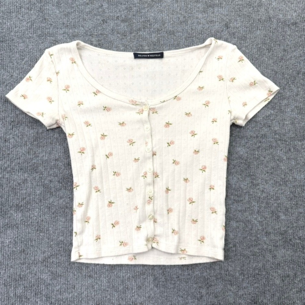Brandy Melville Zelly Top Women OS Cotton Floral Coquette Soft Girl Y2K Dainty
